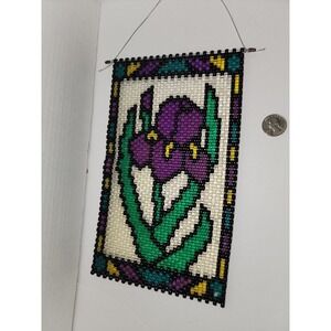 Beaded wall hanging Floral iris‎ Banner Handmade
